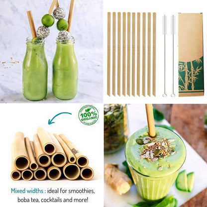 10Pcs Natural Bamboo Straw 20cm Reusable Drinking Straws