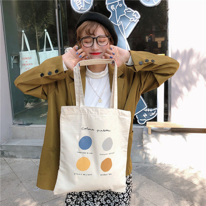 Women Canvas Tote Shopper Bags Ladies Casual Cotton Cloth Shoulder Bag Eco Reusable Shopping Bag Fashion Cute Girl Beach Travel