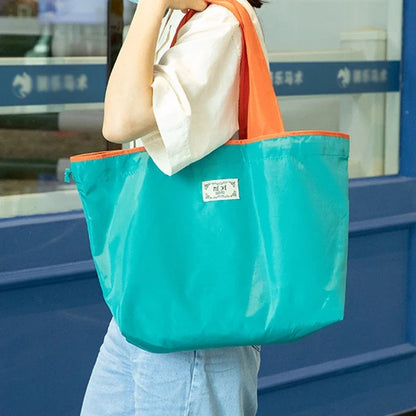 Large Capacity Reusable Drawstring Bag Nylon Foldable Grocery Bag Tote Shopping Bag Eco Large Polyester Beach Bags Totes