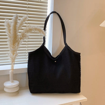 Women Mesh Tote Bag Solid Color Designer Ladies Casual Handbag Shoulder Bag Large Capacity Reusable Shopping Beach Bag